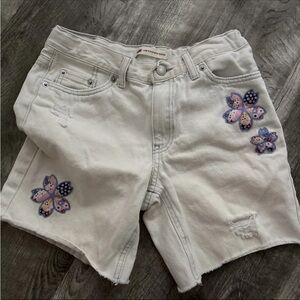 Levi's Light Wash Kids Size 14 Low Pitch Midi Denim Jean Shorts Flower Accent